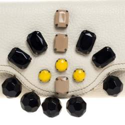 Pre Owned Prada White Leather Embellished Flap Bag