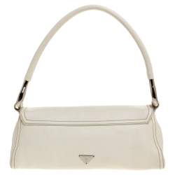 Pre Owned Prada White Leather Embellished Flap Bag
