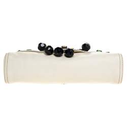 Pre Owned Prada White Leather Embellished Flap Bag