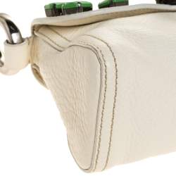 Pre Owned Prada White Leather Embellished Flap Bag