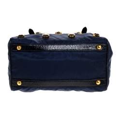 Pre Owned Prada Blue/Black Nylon and Patent Leather Jewel Embellished Boston Bag