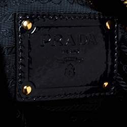 Pre Owned Prada Blue/Black Nylon and Patent Leather Jewel Embellished Boston Bag