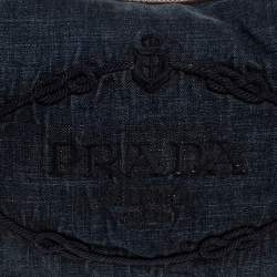 Pre Owned Prada Blue/Tan Denim and Leather Hobo