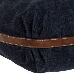 Pre Owned Prada Blue/Tan Denim and Leather Hobo