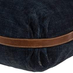 Pre Owned Prada Blue/Tan Denim and Leather Hobo