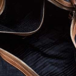 Pre Owned Prada Blue/Tan Denim and Leather Hobo