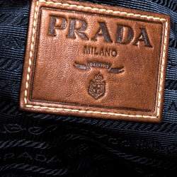 Pre Owned Prada Blue/Tan Denim and Leather Hobo