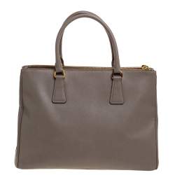Pre Owned Prada Beige Saffiano Lux Leather Medium Galleria Double Zip Tote