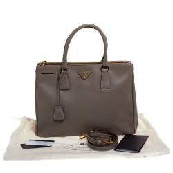 Pre Owned Prada Beige Saffiano Lux Leather Medium Galleria Double Zip Tote