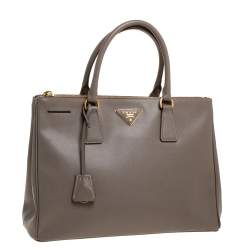 Pre Owned Prada Beige Saffiano Lux Leather Medium Galleria Double Zip Tote
