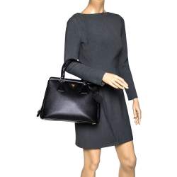 Pre Owned Prada Black Saffiano Lux Leather Parabole Tote