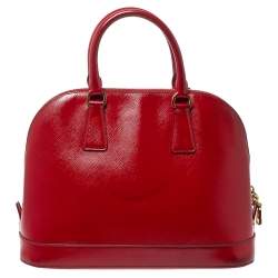 Pre Owned Prada Red Saffiano Patent Leather Promenade Satchel