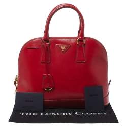 Pre Owned Prada Red Saffiano Patent Leather Promenade Satchel