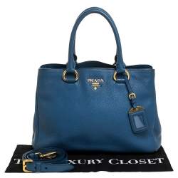 Pre Owned Prada Blue Daino Leather Tote
