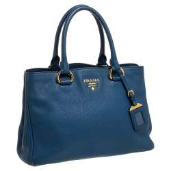 Pre Owned Prada Blue Daino Leather Tote