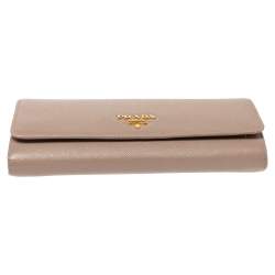 Pre Owned Prada Beige Saffiano Lux Leather Flap Continental Wallet