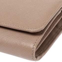 Pre Owned Prada Beige Saffiano Lux Leather Flap Continental Wallet