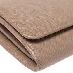 Pre Owned Prada Beige Saffiano Lux Leather Flap Continental Wallet