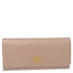 Pre Owned Prada Beige Saffiano Lux Leather Flap Continental Wallet