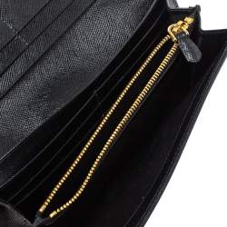 Pre Owned Prada Black Saffiano Lux Leather Bow Continental Wallet
