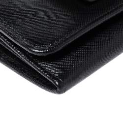 Pre Owned Prada Black Saffiano Lux Leather Bow Continental Wallet