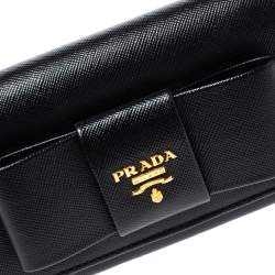 Pre Owned Prada Black Saffiano Lux Leather Bow Continental Wallet