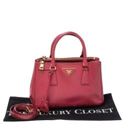 Pre Owned Prada Fuchsia Saffiano Patent Leather Mini Double Zip Tote