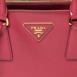 Pre Owned Prada Fuchsia Saffiano Patent Leather Mini Double Zip Tote