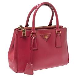 Pre Owned Prada Fuchsia Saffiano Patent Leather Mini Double Zip Tote