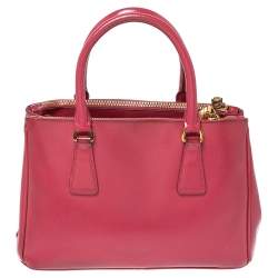 Pre Owned Prada Fuchsia Saffiano Patent Leather Mini Double Zip Tote