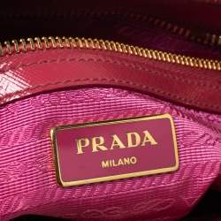 Pre Owned Prada Fuchsia Saffiano Patent Leather Mini Double Zip Tote