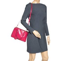 Pre Owned Prada Fuchsia Saffiano Patent Leather Mini Double Zip Tote