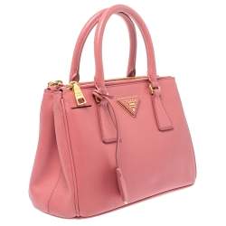 Pre Owned Prada Pink Saffiano Lux Leather Mini Double Zip Tote