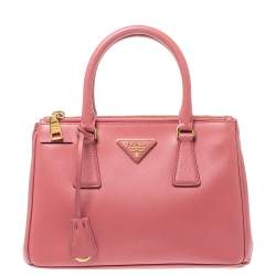 Pre Owned Prada Pink Saffiano Lux Leather Mini Double Zip Tote