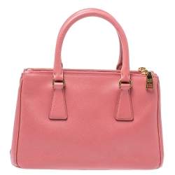 Pre Owned Prada Pink Saffiano Lux Leather Mini Double Zip Tote