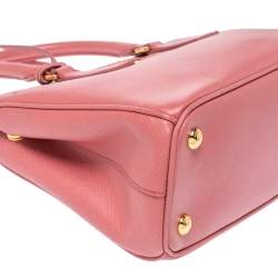 Pre Owned Prada Pink Saffiano Lux Leather Mini Double Zip Tote