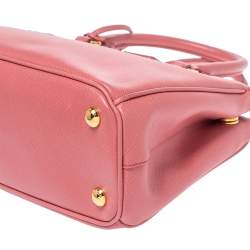 Pre Owned Prada Pink Saffiano Lux Leather Mini Double Zip Tote