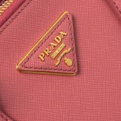Pre Owned Prada Pink Saffiano Lux Leather Mini Double Zip Tote