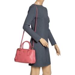 Pre Owned Prada Pink Saffiano Lux Leather Mini Double Zip Tote