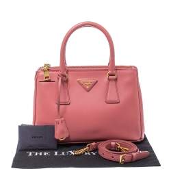 Pre Owned Prada Pink Saffiano Lux Leather Mini Double Zip Tote