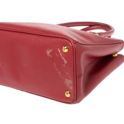 Pre Owned Prada Red Saffiano Lux Leather Small Galleria Double Zip Tote