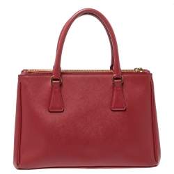 Pre Owned Prada Red Saffiano Lux Leather Small Galleria Double Zip Tote