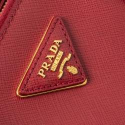 Pre Owned Prada Red Saffiano Lux Leather Small Galleria Double Zip Tote