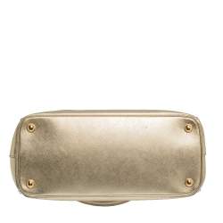 Pre Owned Prada Metallic Gold Saffiano Leather Small Galleria Double Zip Tote