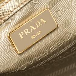 Pre Owned Prada Metallic Gold Saffiano Leather Small Galleria Double Zip Tote