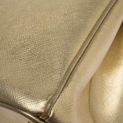 Pre Owned Prada Metallic Gold Saffiano Leather Small Galleria Double Zip Tote