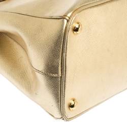 Pre Owned Prada Metallic Gold Saffiano Leather Small Galleria Double Zip Tote