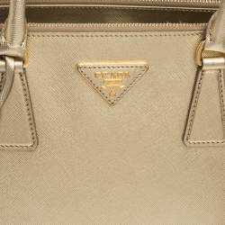 Pre Owned Prada Metallic Gold Saffiano Leather Small Galleria Double Zip Tote