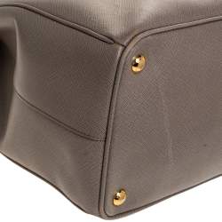 Pre Owned Prada Grey Saffiano Lux Leather Large Double Zip Tote