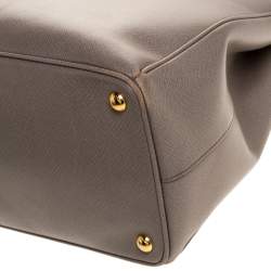 Pre Owned Prada Grey Saffiano Lux Leather Large Double Zip Tote